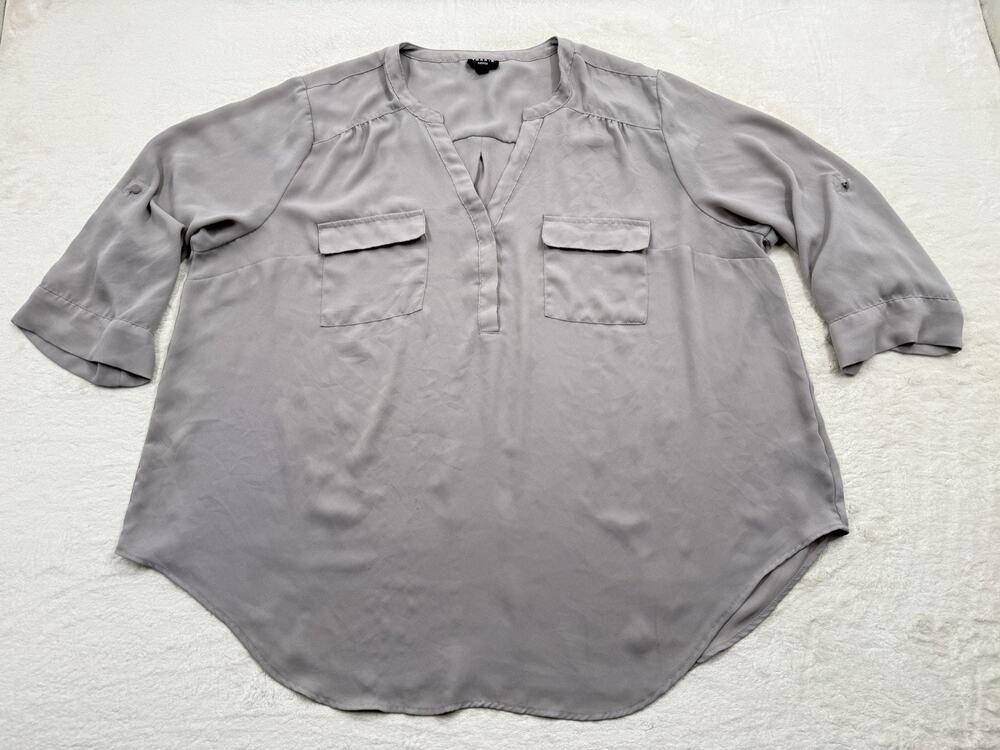 Torrid Harper Georgette Pullover 3/4 Sleeve Blouse Gray Womens Plus Size 2X
